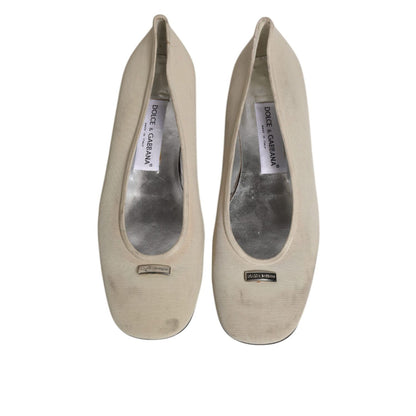 Dolce & Gabbana Beige Fabric Slip On Ballerina Flats Shoes