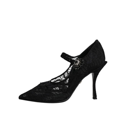 Dolce & Gabbana Black Lace Crystals Mary Jane Pumps Shoes