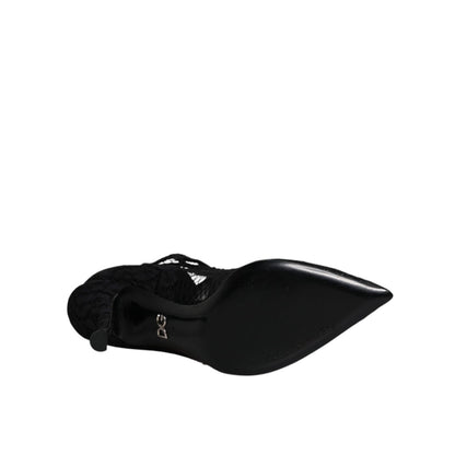 Dolce & Gabbana Black Lace Crystals Mary Jane Pumps Shoes