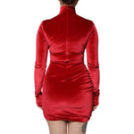 Dolce & Gabbana Red Velvet Long Sleeves Bodycon Mini Dress