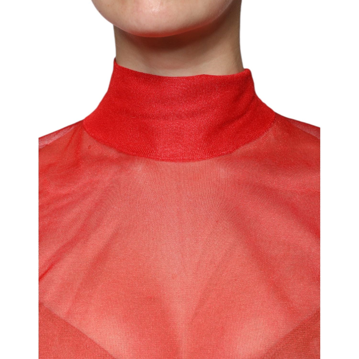 Dolce & Gabbana Red Mesh Turtleneck Long Sleeve Blouse Top