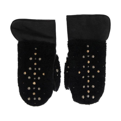 Dolce & Gabbana Black Leather Shearling Studded Gloves