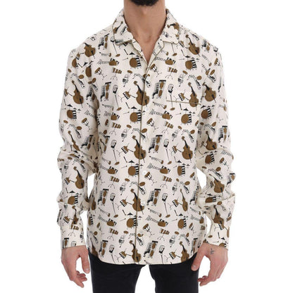 Dolce & Gabbana White Silk JAZZ Motive Print Shirt