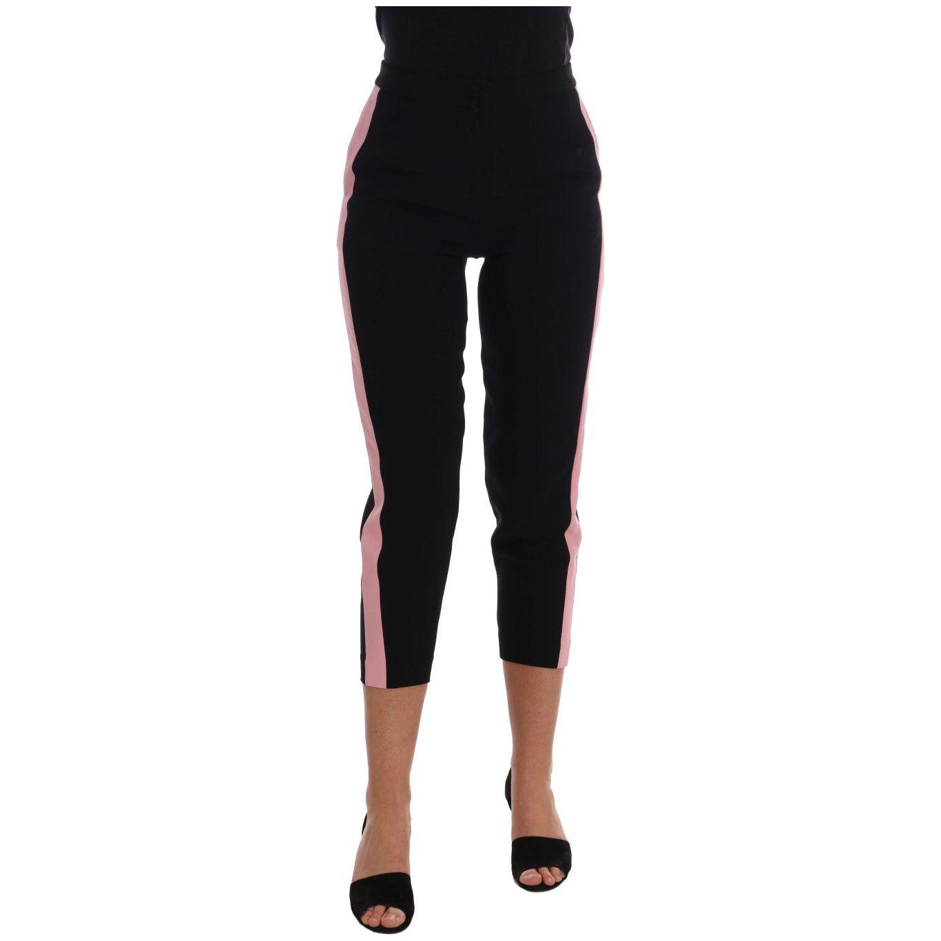 Dolce & Gabbana Black Stretch Pink Stripes Capri Pants Jeans & Pants