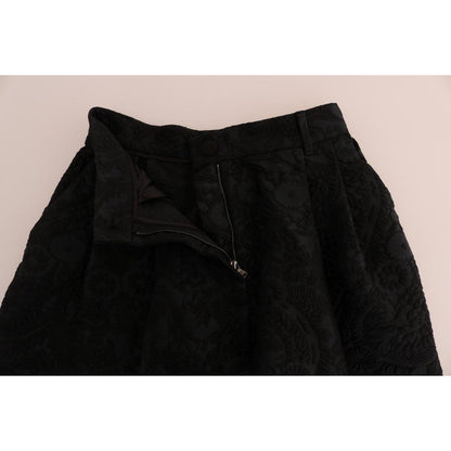 Dolce & Gabbana Black Brocade High Waist Capri Shorts Jeans & Pants