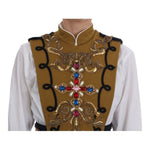 Dolce & Gabbana Runway Embellished Crystal Cross Vest Vest Jacket Dolce & Gabbana Dark Olive Green