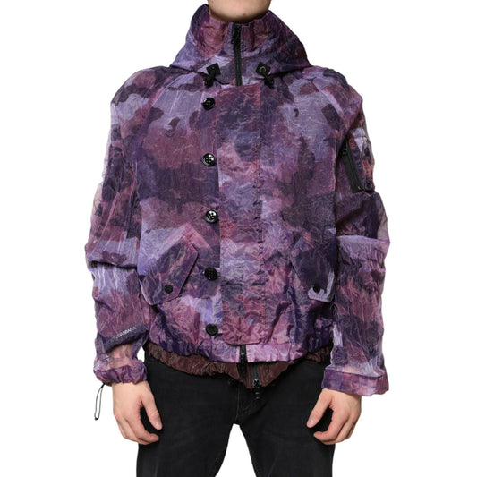 Dolce & Gabbana Purple Camouflage Hooded Men Blouson Jacket