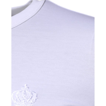 Dolce & Gabbana White Crown Crew Neck Cotton Pullover Sweater