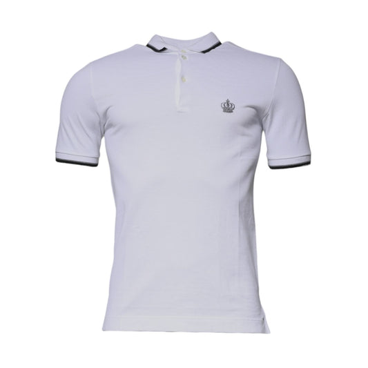 Dolce & Gabbana White Cotton Crown Collared Polo T-shirt