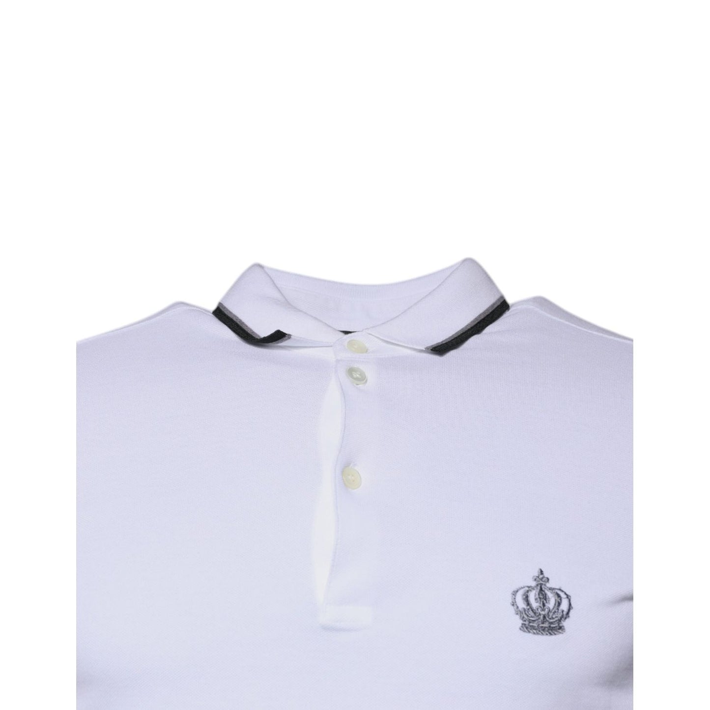 Dolce & Gabbana White Cotton Crown Collared Polo T-shirt