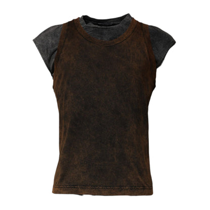 Dolce & Gabbana Brown Cotton Round Neck Sleeveless T-shirt