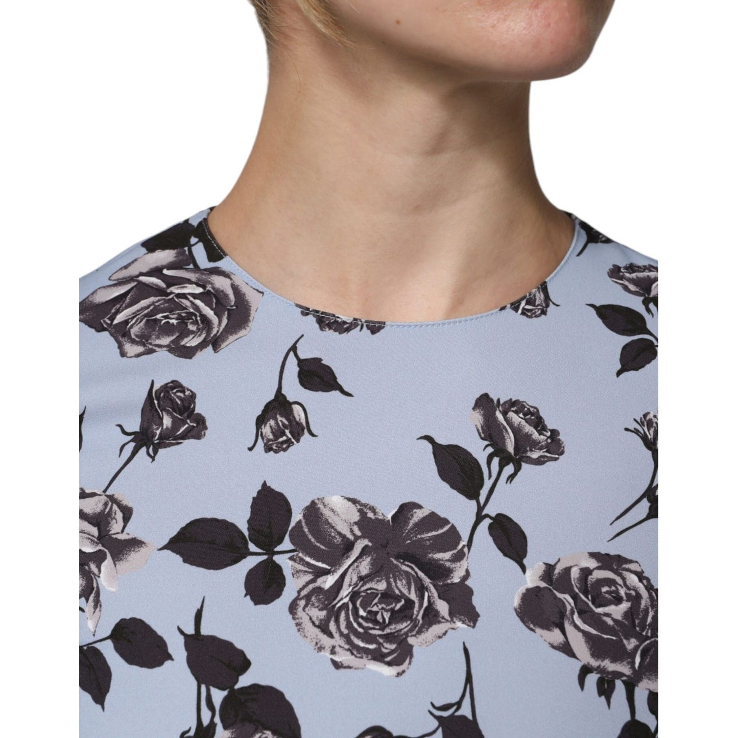 Valentino Light Blue Floral Long Sleeves A-line Mini Dress