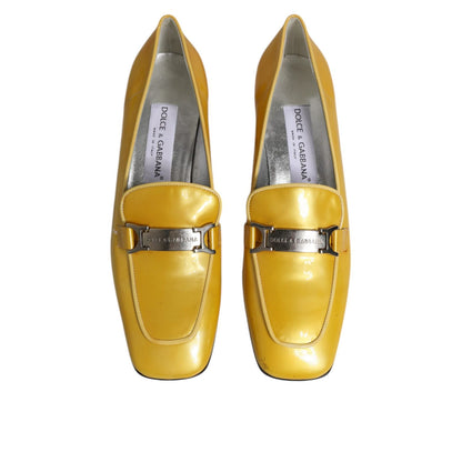 Dolce & Gabbana Yellow Leather Logo Plaque Slip On Mocassin Shoes
