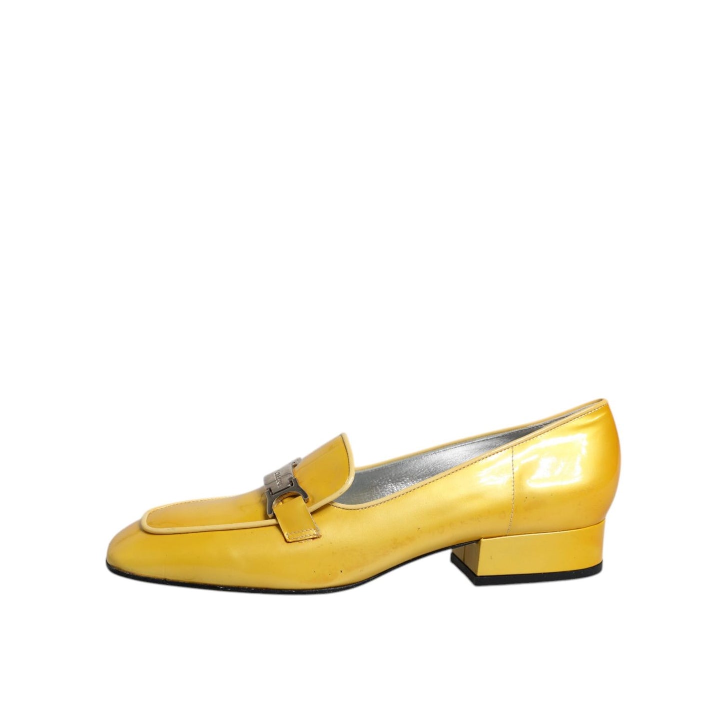 Dolce & Gabbana Yellow Leather Logo Plaque Slip On Mocassin Shoes
