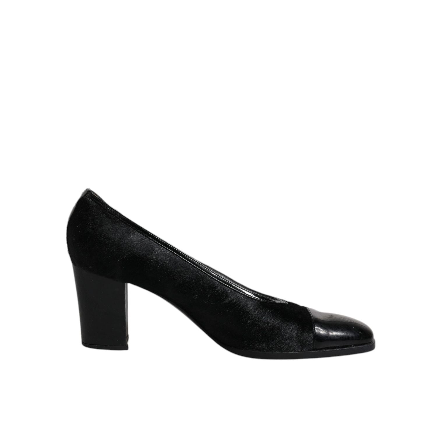 Dolce & Gabbana Black Leather Block Heels Pumps Shoes