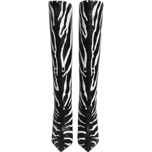 Dolce & Gabbana Black White Zebra Heels High Boots Shoes LA12251-35