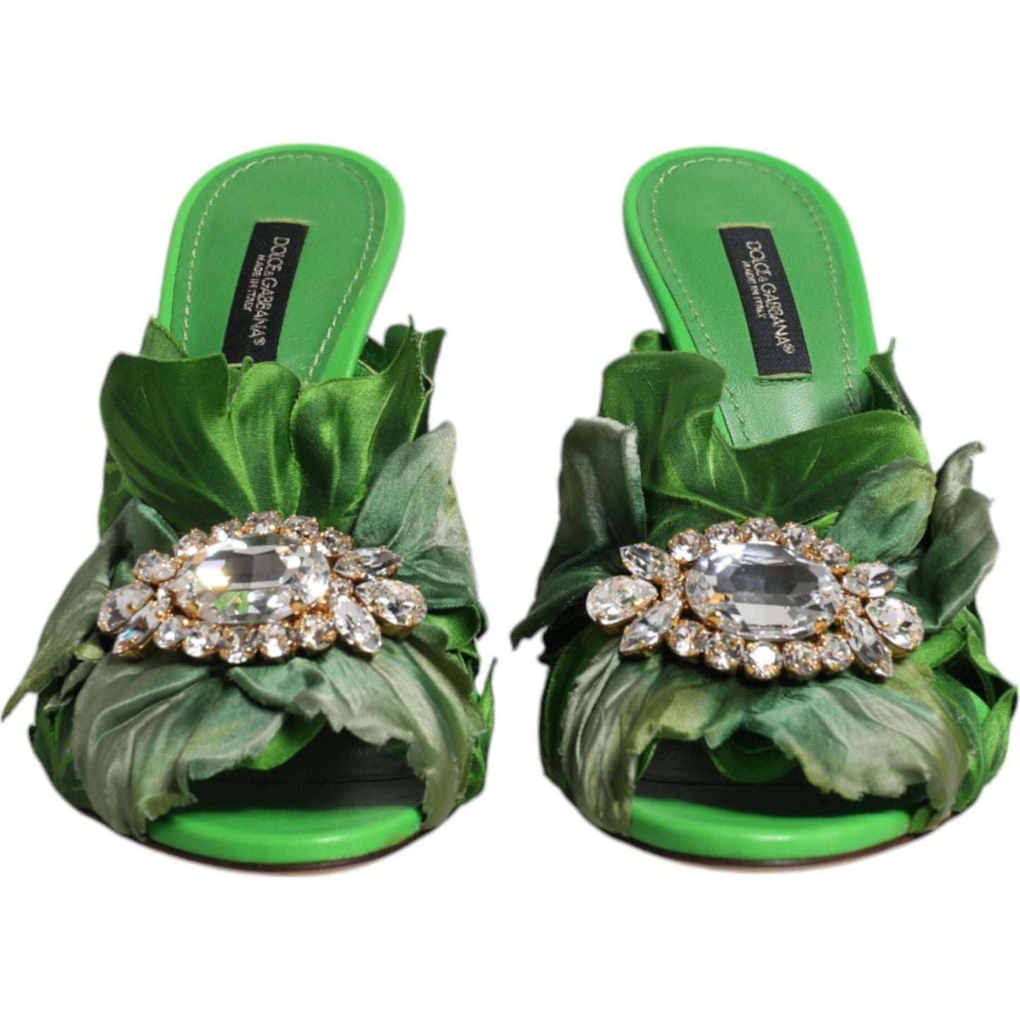 Dolce & Gabbana Green Crystal Slides KEIRA Sandal Shoes LA12264-37.5