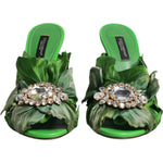 Dolce & Gabbana Green Crystal Slides KEIRA Sandal Shoes LA12264-37.5