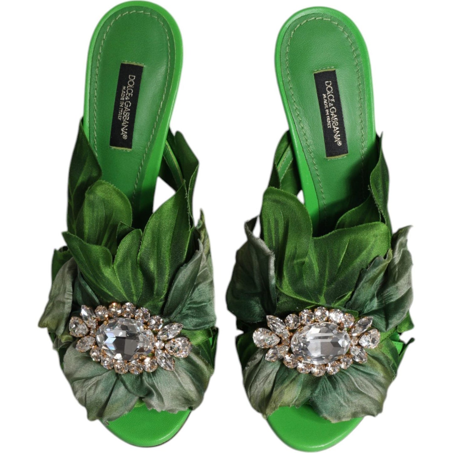 Dolce & Gabbana Green Crystal Slides KEIRA Sandal Shoes LA12264-37.5
