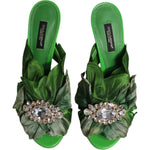 Dolce & Gabbana Green Crystal Slides KEIRA Sandal Shoes LA12264-37.5