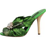 Dolce & Gabbana Green Crystal Slides KEIRA Sandal Shoes LA12264-37.5