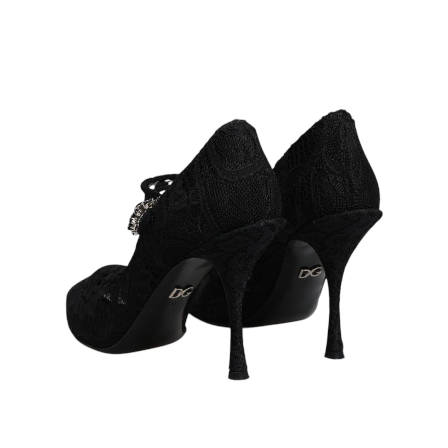 Dolce & Gabbana Black Lace Crystals Mary Jane Pumps Shoes