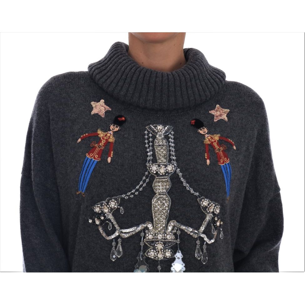 Dolce & Gabbana Fairy Tale Crystal Gray Cashmere Sweater