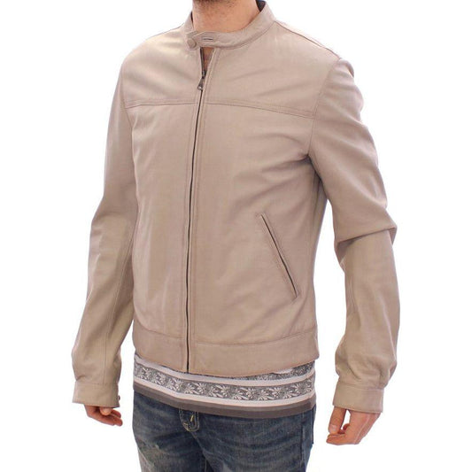 Dolce & Gabbana Beige Leather Jacket Biker Coat GSD12709-1
