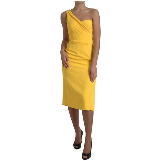 Dolce & Gabbana Yellow One Shoulder Side Slit Midi Dress DR28773#2-40