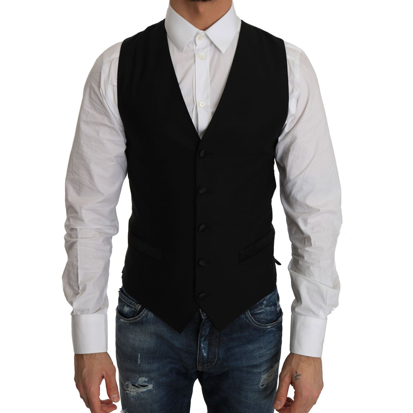 Dolce & Gabbana Black Wool Dress Waistcoat