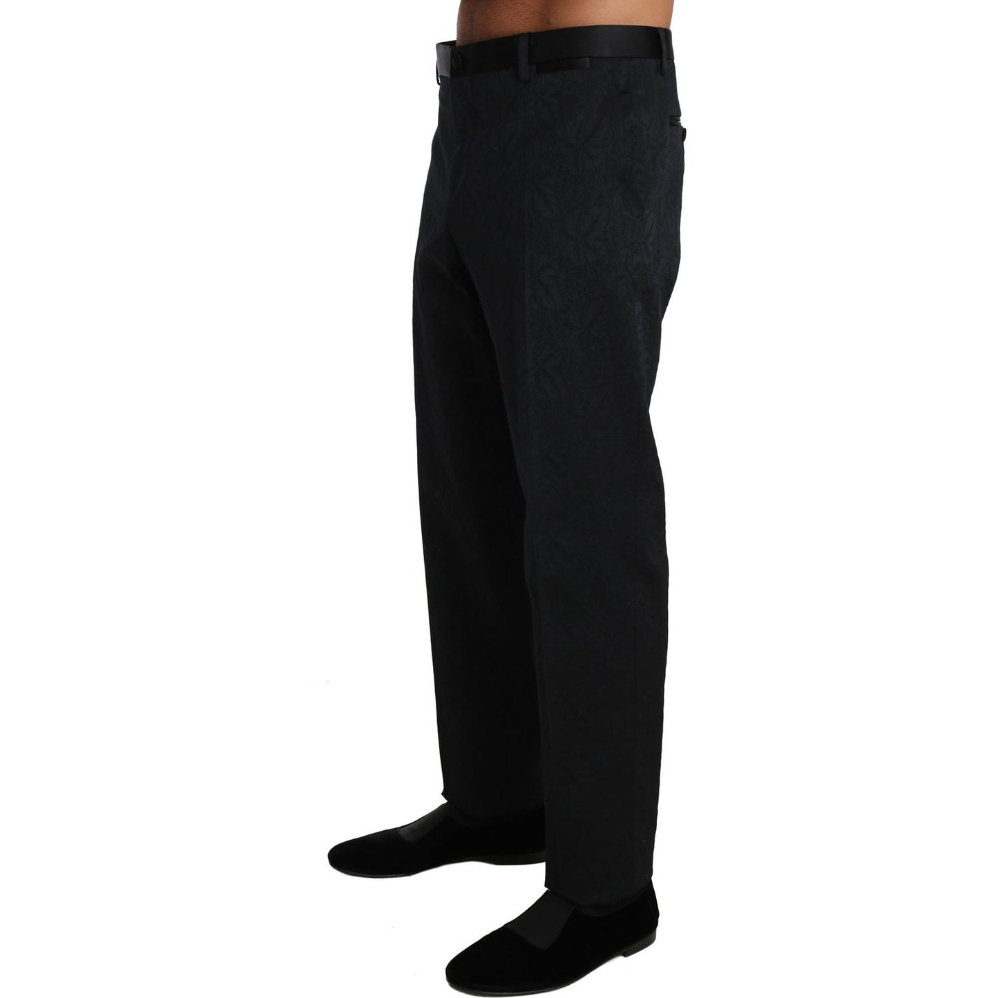 Dolce & Gabbana Black Cotton Brocade Formal Trousers Pants