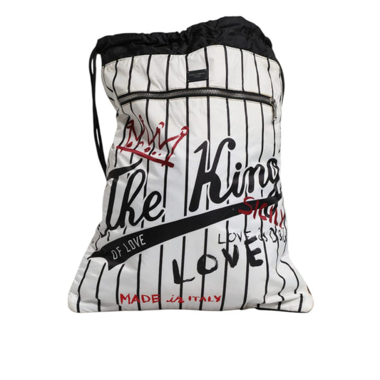 Dolce & Gabbana Black White Striped Polyester Drawstring Backpack Bag