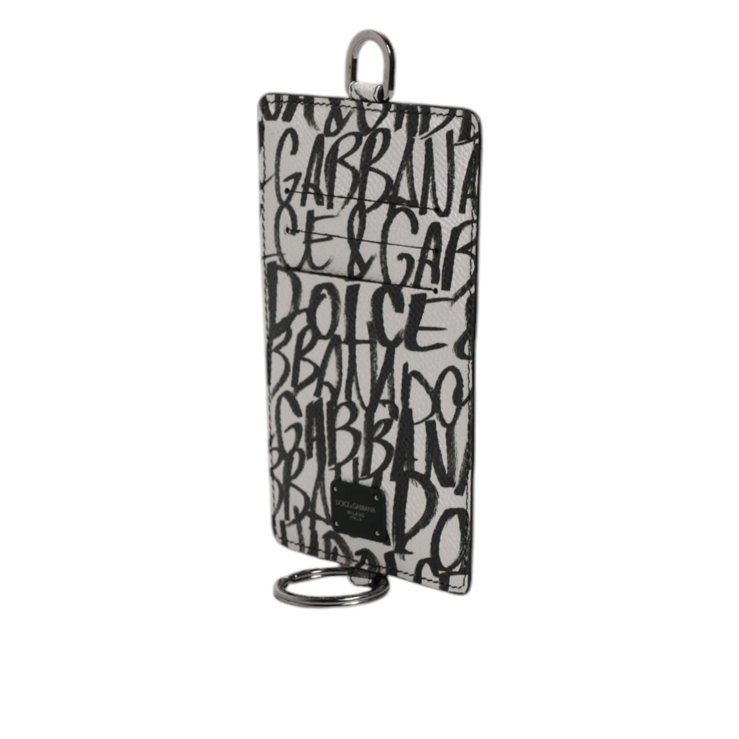 Dolce & Gabbana White Leather Lanyard Logo Print Card Holder Wallet