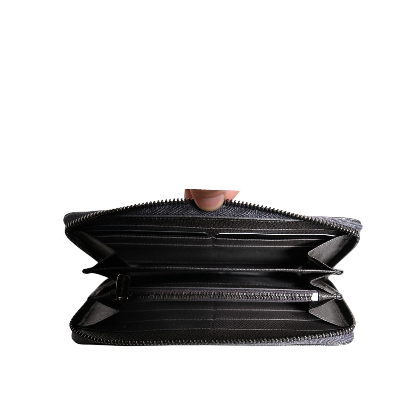 Dolce & Gabbana Dark Gray Leather DG Logo Zip Around Continental Wallet