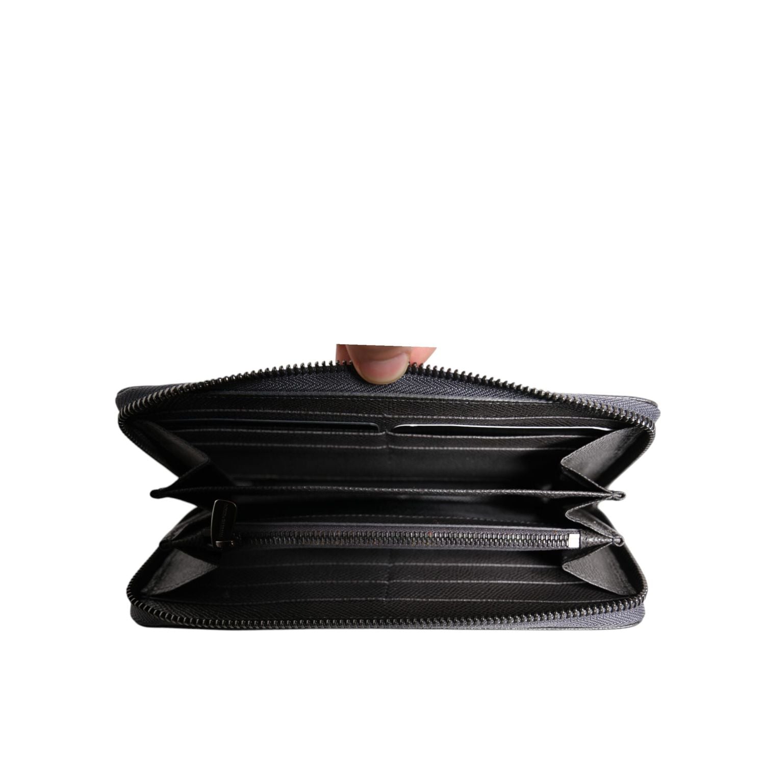 Dolce & Gabbana Dark Gray Leather DG Logo Zip Around Continental Wallet