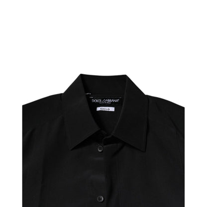Dolce & Gabbana Black Silk Long Sleeves GOLD Dress Shirt