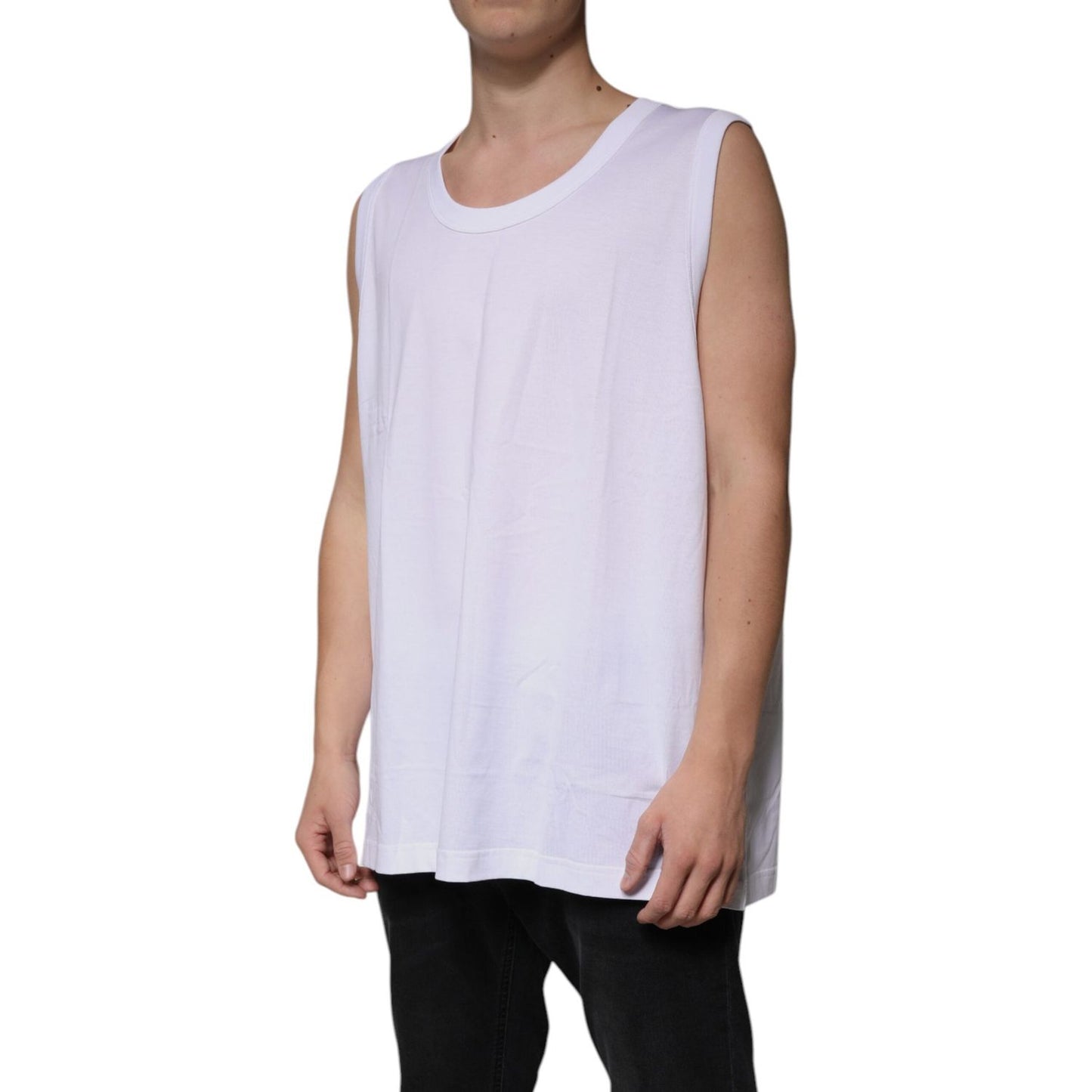 Dolce & Gabbana White Cotton Sleeveless Round Neck Tank T-shirt