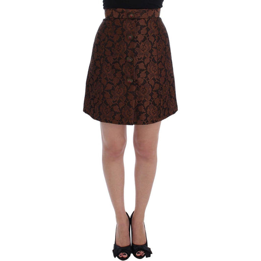Dolce & Gabbana Brown Floral Brocade Mini Bubble Skirt SIG17466-1