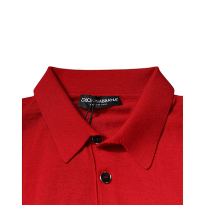Dolce & Gabbana Red Cashmere Collared Pullover Sweater