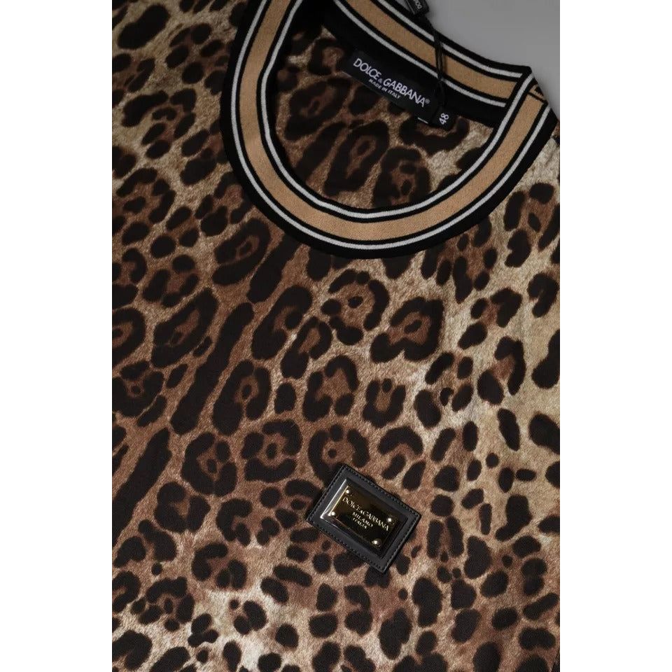 Dolce & Gabbana Brown Leopard Crew Neck Short Sleeve T-shirt TSH87718-50