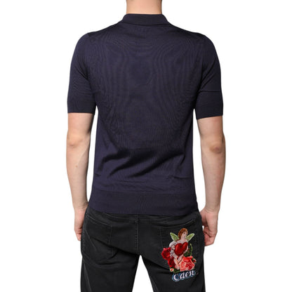 Dolce & Gabbana Blue Silk Collared Short Sleeves Polo T-shirt
