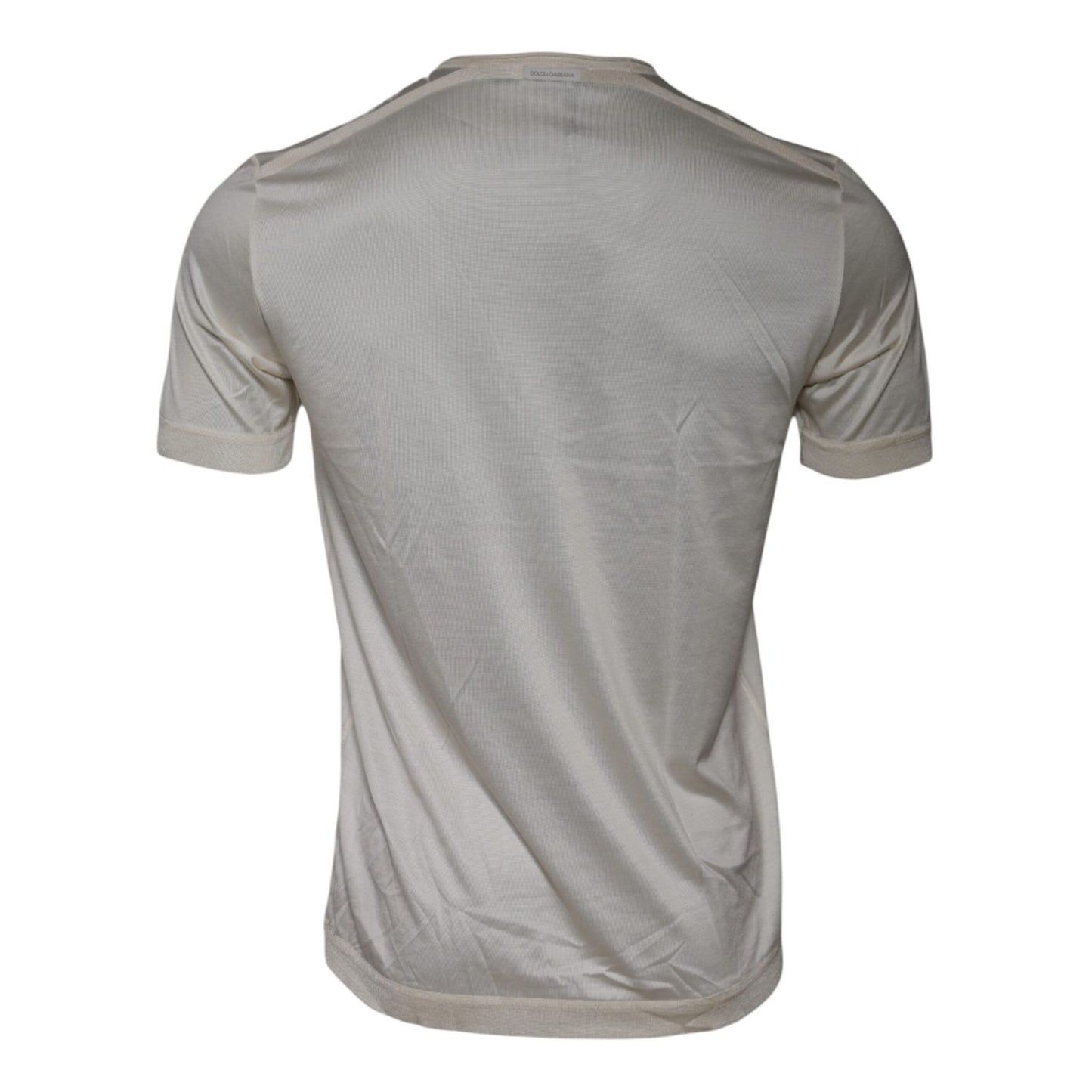 Dolce & Gabbana Off White Silk Crew Neck Short Sleeve T-shirt