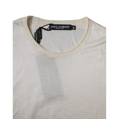 Dolce & Gabbana Off White Silk Crew Neck Short Sleeve T-shirt