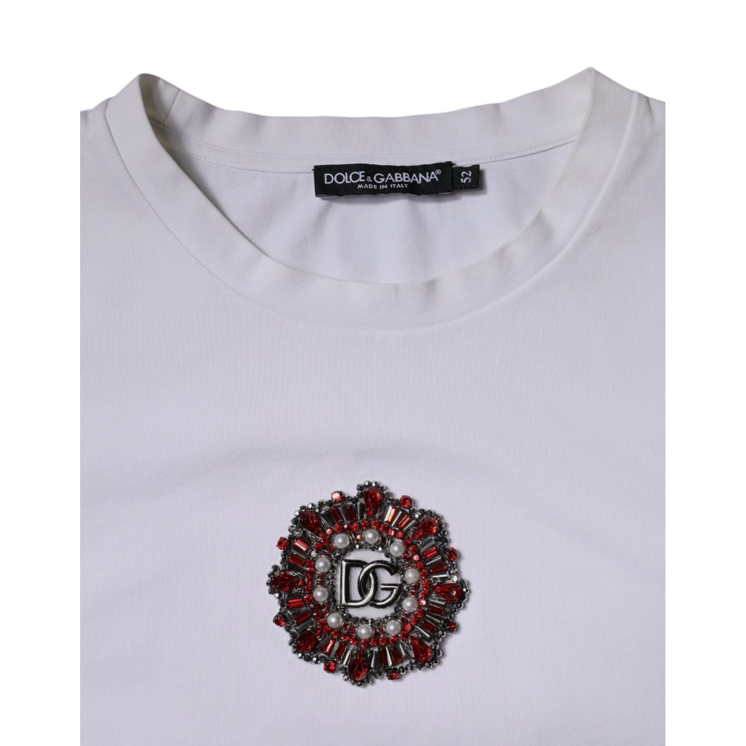 Dolce & Gabbana White Logo Embellished Crew Neck T-shirt