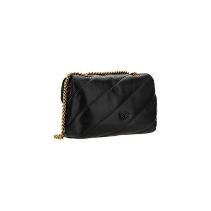 PINKO Black Calf Leather Bos Taurus Shoulder Bag