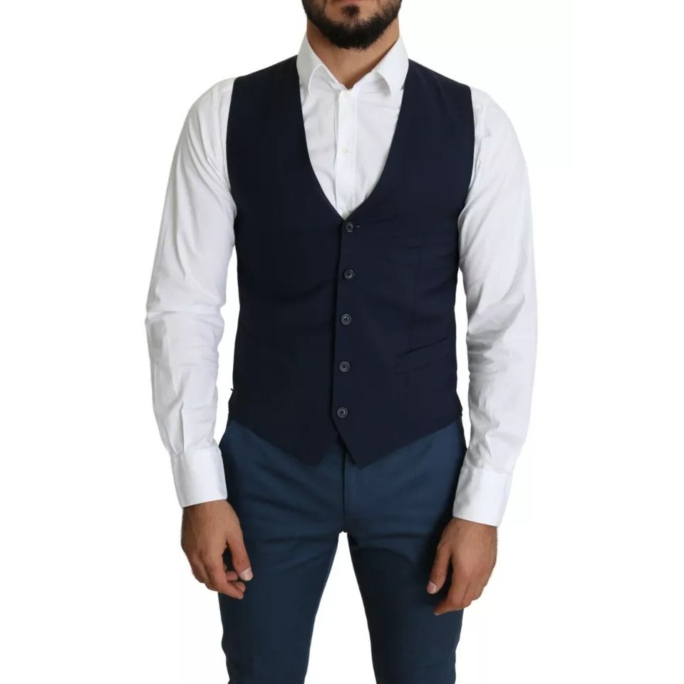Dolce & Gabbana Navy Blue Men Formal Dress Waistcoat Vest