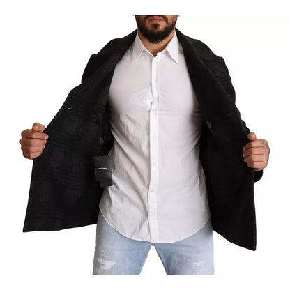 Dolce & Gabbana Black Trench Coat Check Wool Jacket