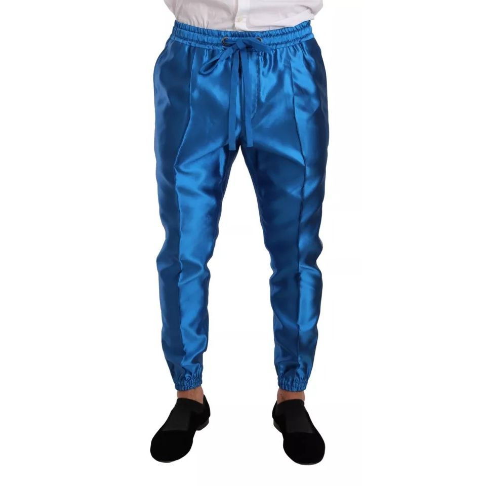 Dolce & Gabbana Blue Jacquard Silk Formal 2 Piece Set Suit