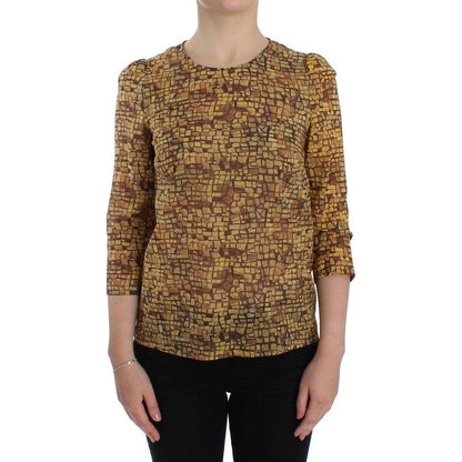Dolce & Gabbana Multicolor Mosaic Print Silk Blouse T-shirt