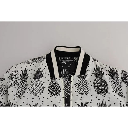 Dolce & Gabbana White Black Pineapple Bomber Coat Jacket